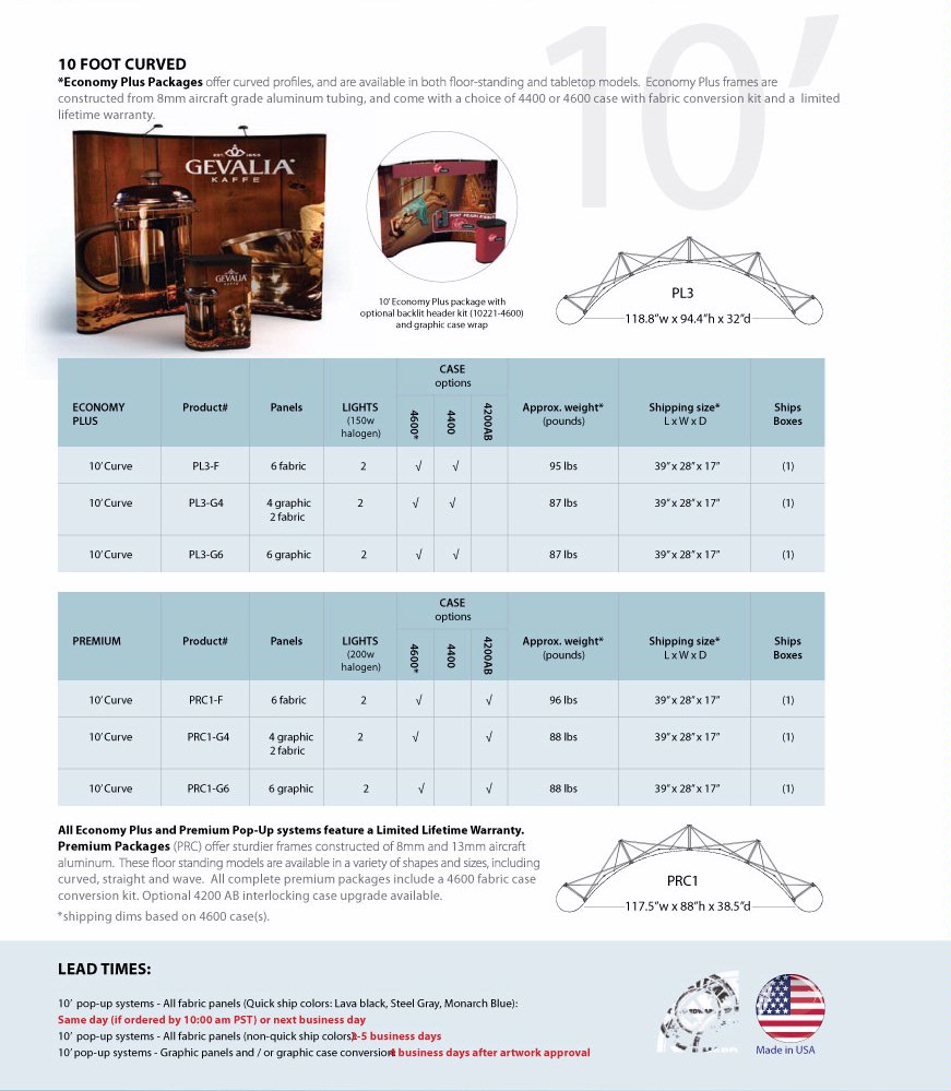 10' Curved Premium and Economy Trade Show Display Pop Ups